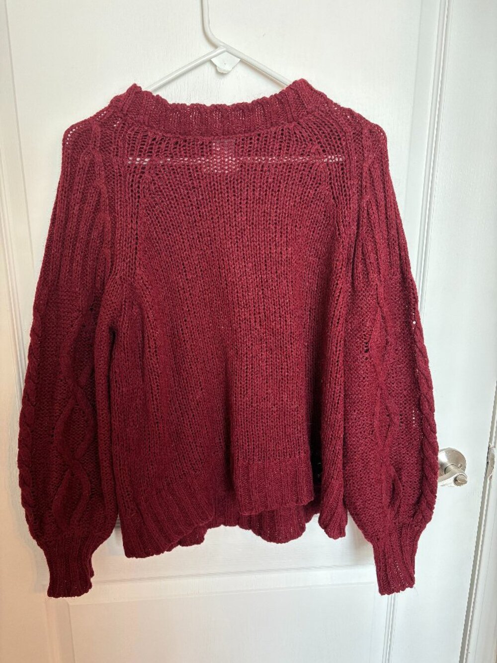 Cocogio Made in Italy Alpaca Cable Knit Balloon Sleeve Sweater L Burgundy